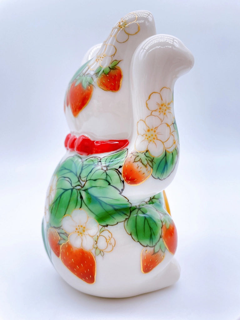 Japanese Shimizu-yaki lucky cat with white strawberry