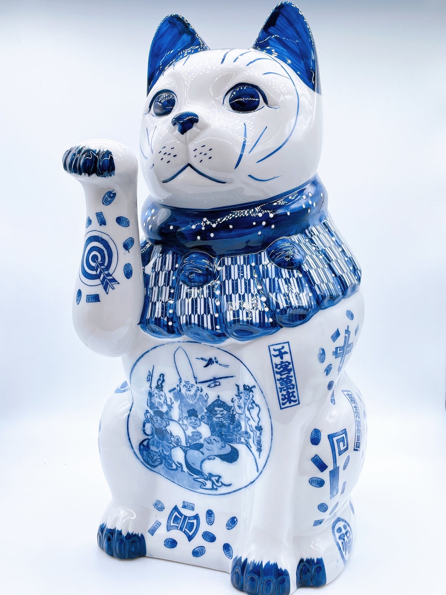 日本瀬戸焼七福神染付招财猫巨号