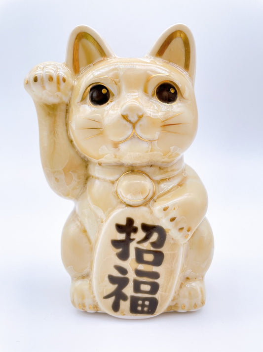 日本清水烧招财猫花结晶金花