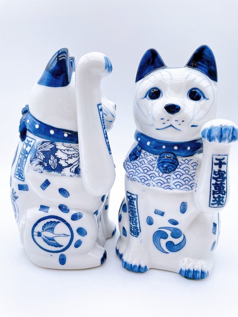 日本瀬戸焼染付招财猫小号