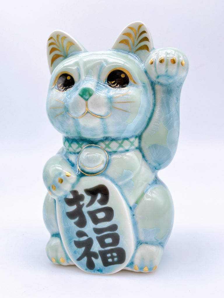 日本清水烧招财猫花结晶绿