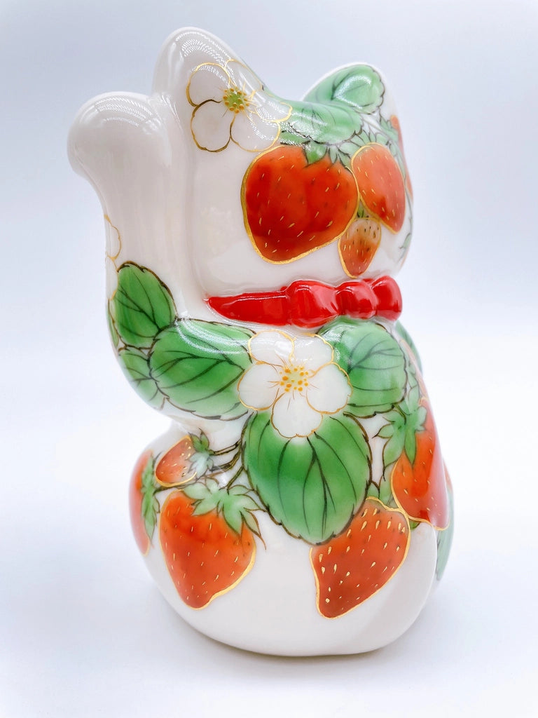Japanese Shimizu-yaki lucky cat with white strawberry