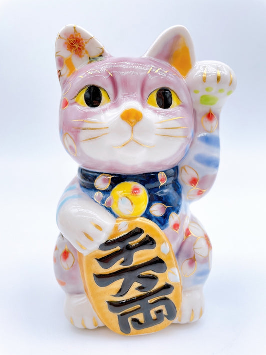 日本清水燒招財貓  紫地櫻
