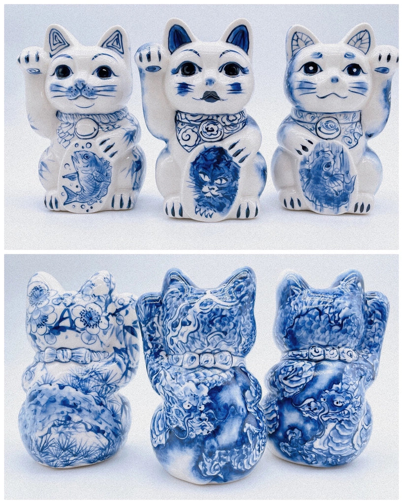 日本清水烧招财猫染付龙