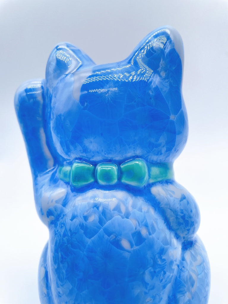 日本清水烧招财猫花结晶青