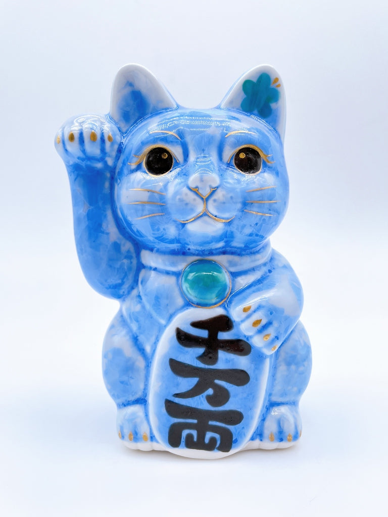 日本清水烧招财猫花结晶青