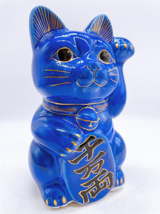 日本清水燒招財貓 花結晶 琉璃