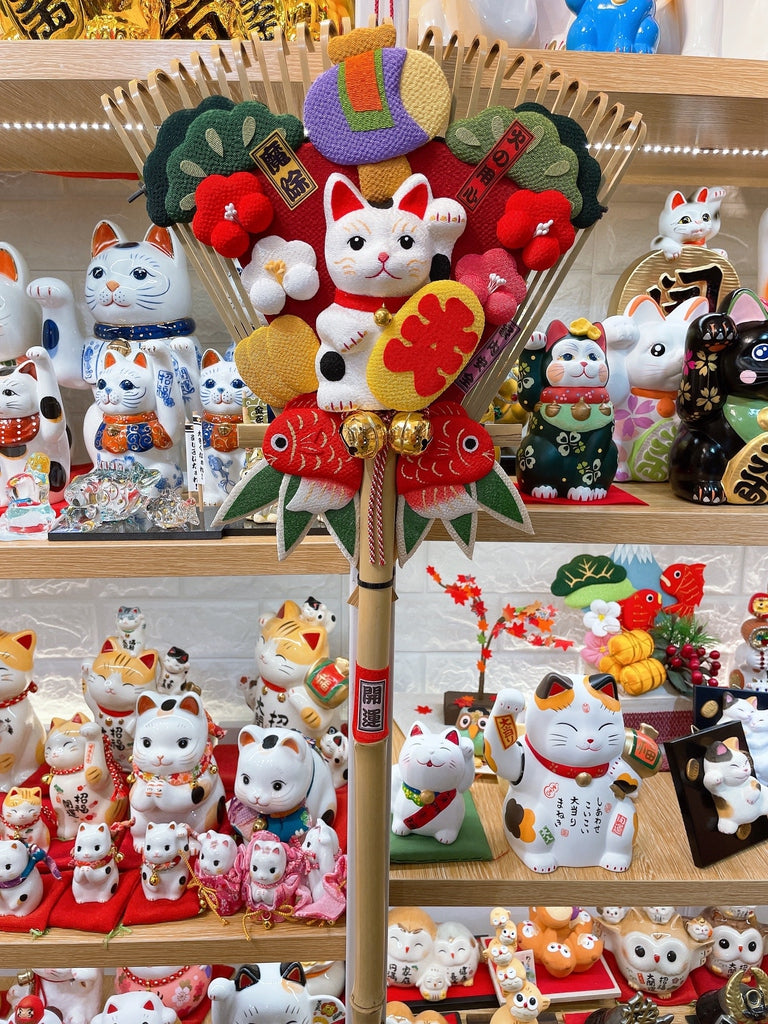 日本吉祥鯉魚繡花招財貓門松
