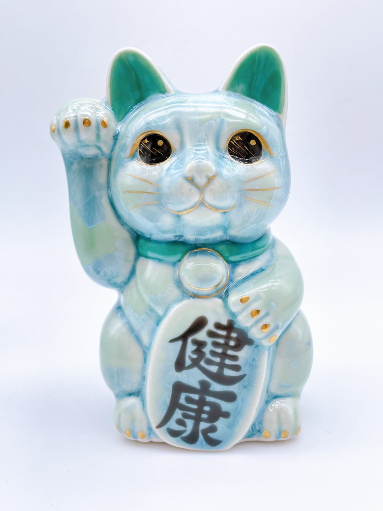 日本清水烧招财猫花结晶绿健康