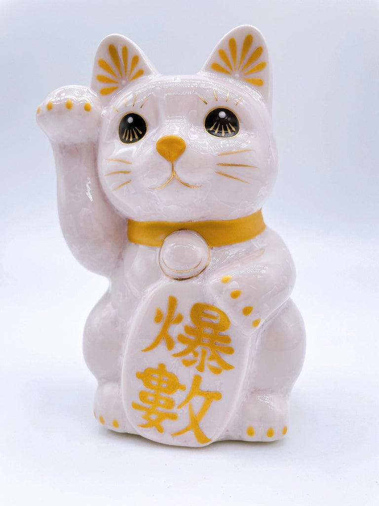 日本清水烧招财猫 花结晶 桃