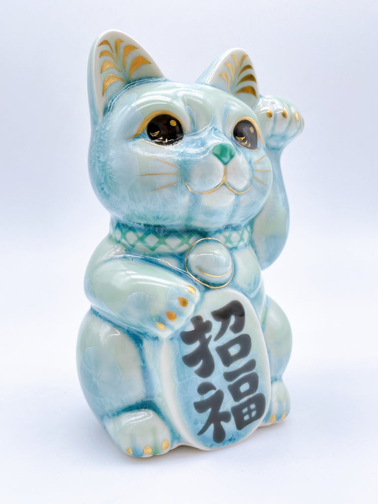 日本清水烧招财猫花结晶绿