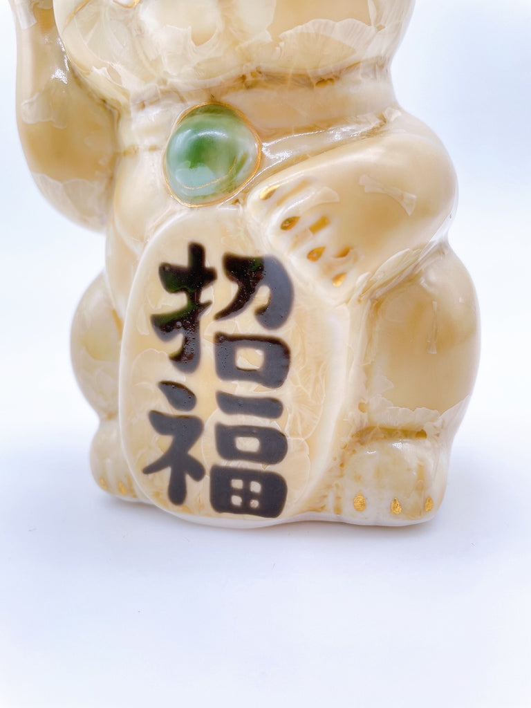 日本清水烧招财猫花结晶金花