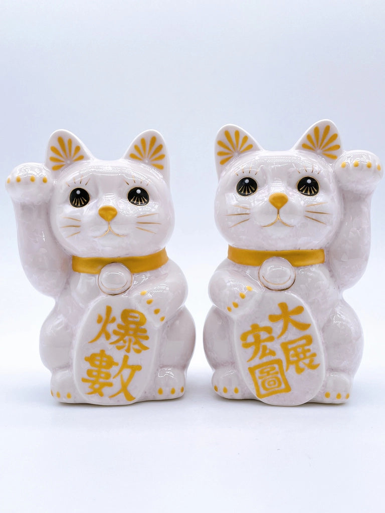 日本清水烧招财猫 花结晶 桃
