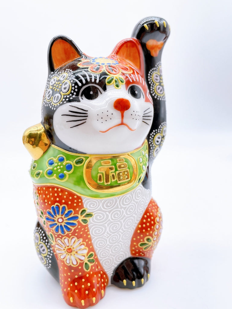 Japanese Kutani-yaki lucky cat (red and black)
