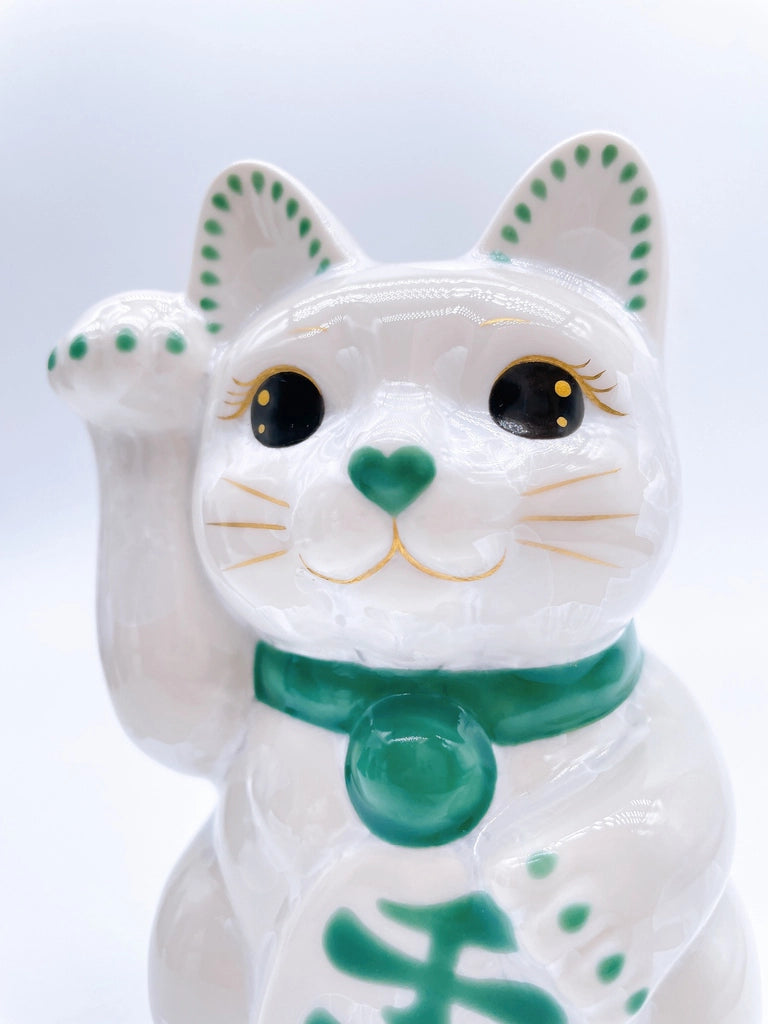 日本清水烧招财猫花结晶白