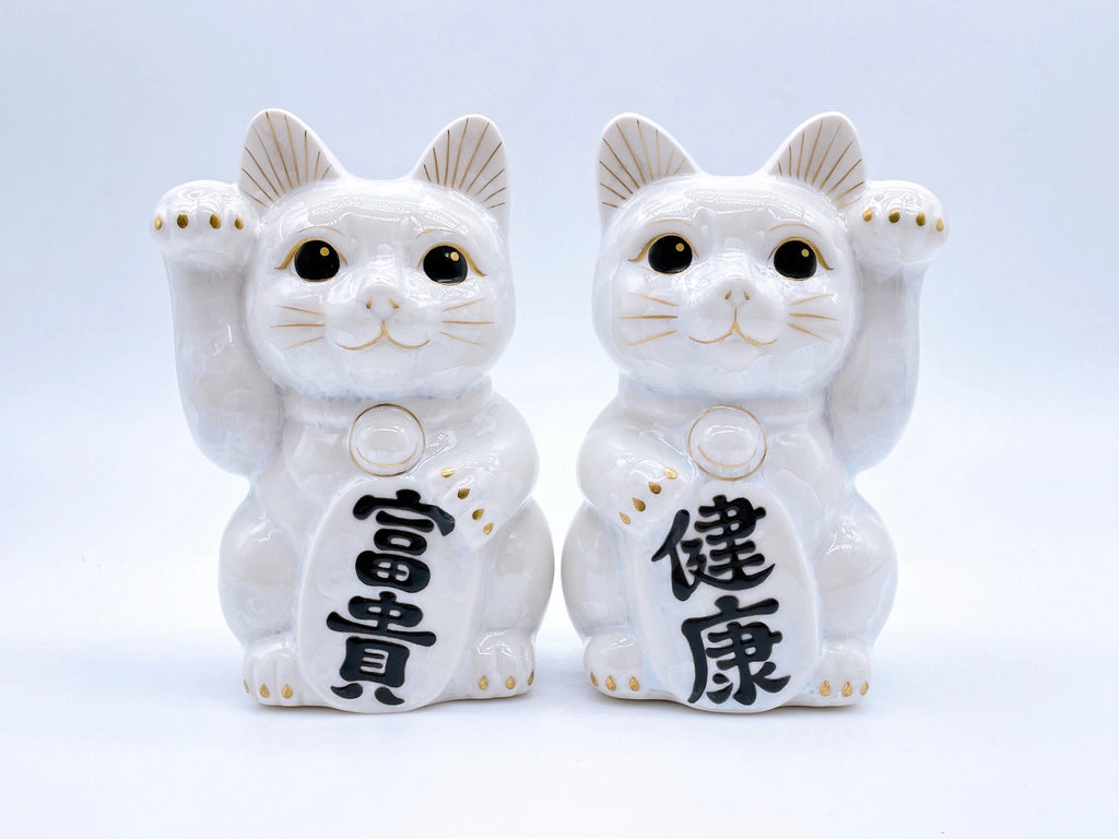 日本清水烧招财猫花结晶白富贵健康