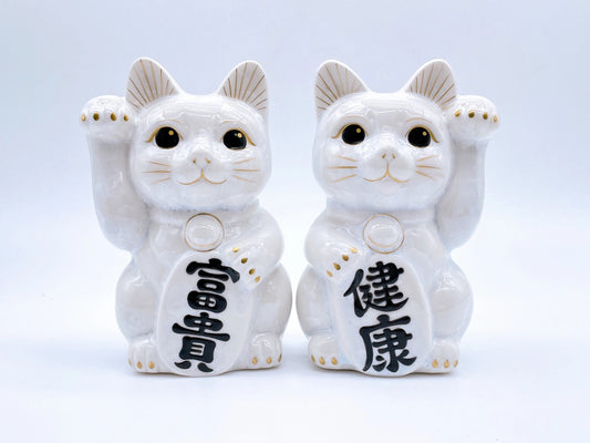 日本清水烧招财猫花结晶白富贵健康