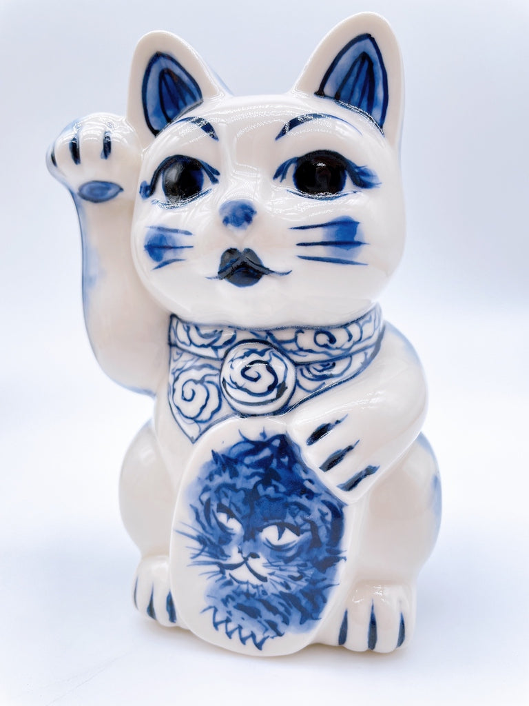 日本清水烧招财猫染付龙虎