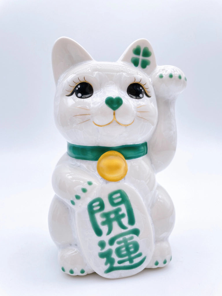 日本清水烧招财猫花结晶白