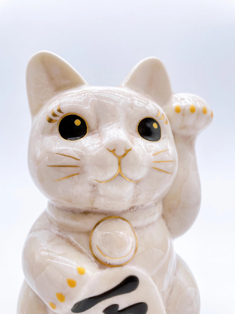 日本清水烧招财猫 花结晶 杏