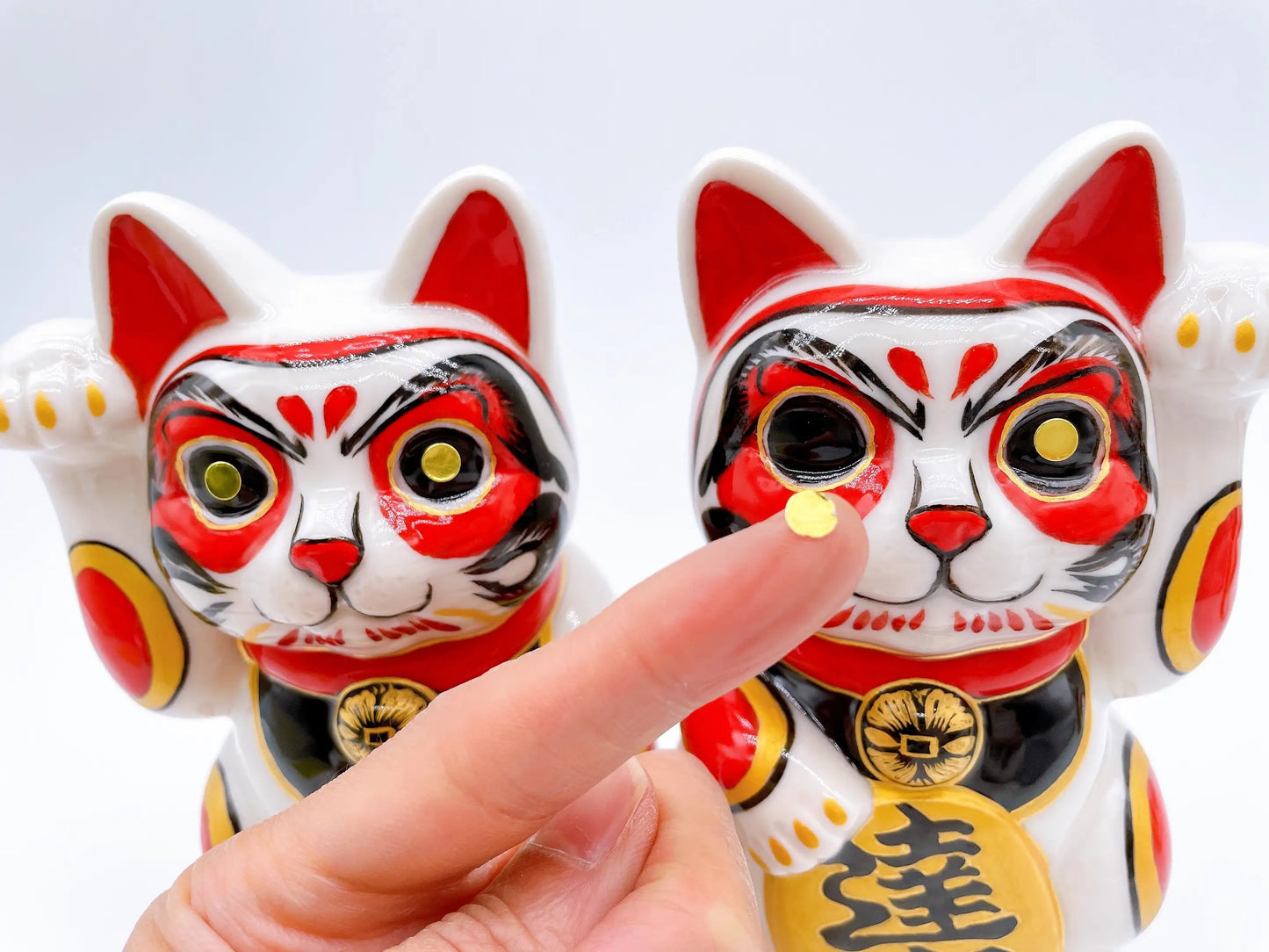 日本清水燒招財貓 色繪 達摩