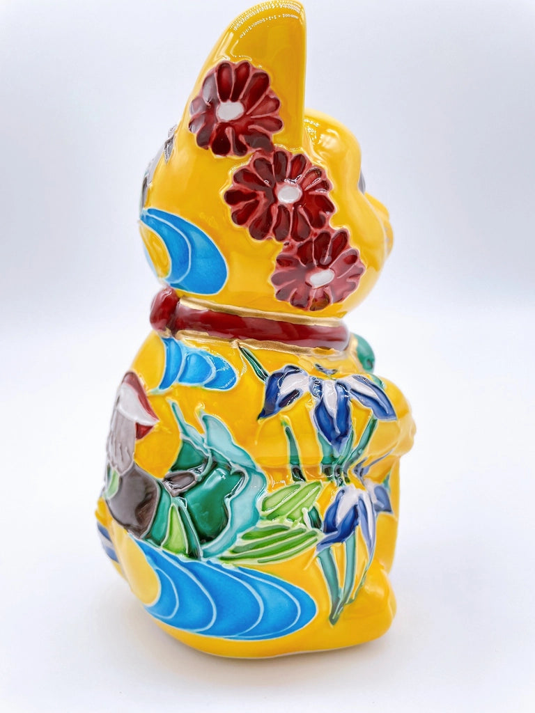 Japanese Kiyomizu-style lucky cat, Cochin yellow clay waterfowl