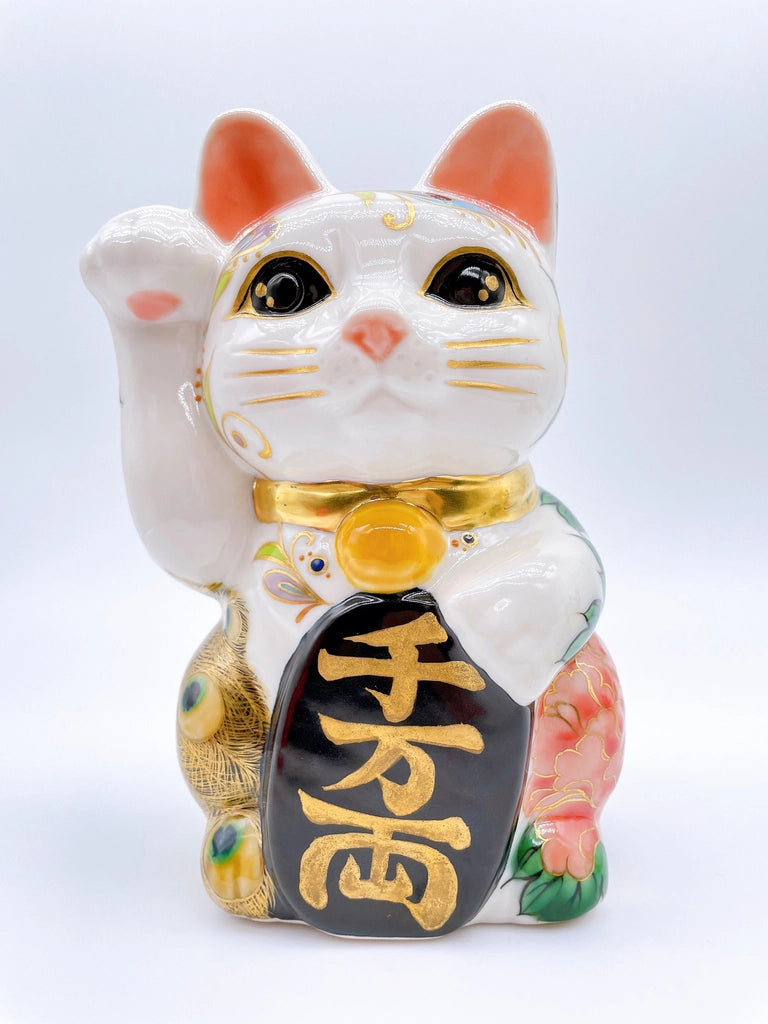日本清水燒招財貓 孔雀牡丹圖 特大