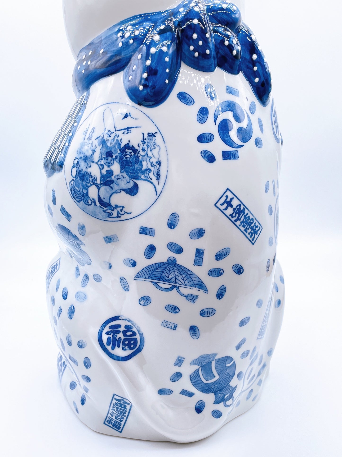 日本瀬戸焼七福神染付招财猫巨号