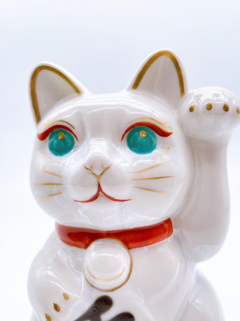日本清水烧招财猫花结晶白