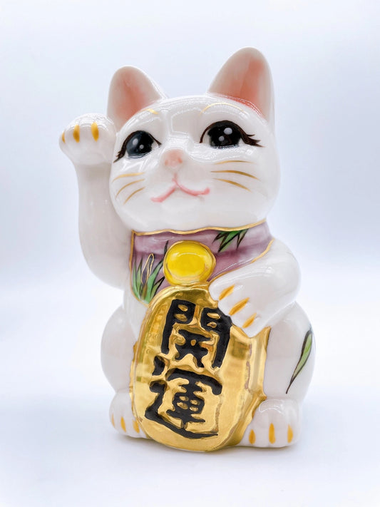 日本清水燒招財貓 白地 菖蒲