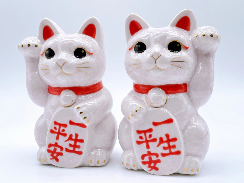 日本清水烧招财猫花结晶一生平安