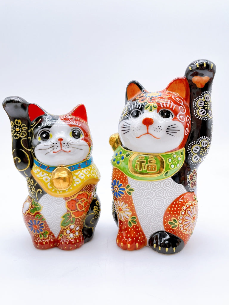 Japanese Kutani-yaki lucky cat (red and black)