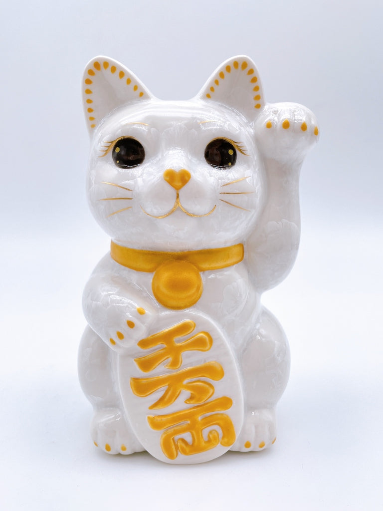 日本清水烧招财猫花结晶白