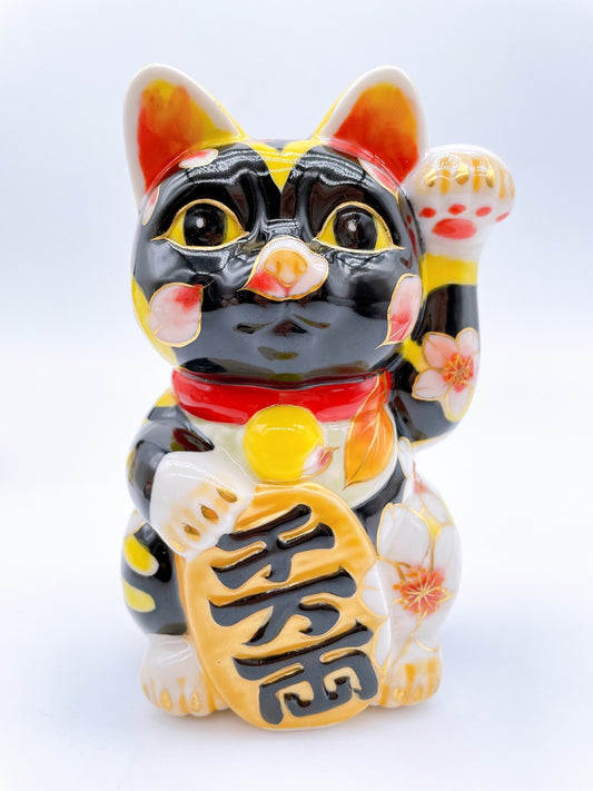日本清水燒招財貓 黑地櫻