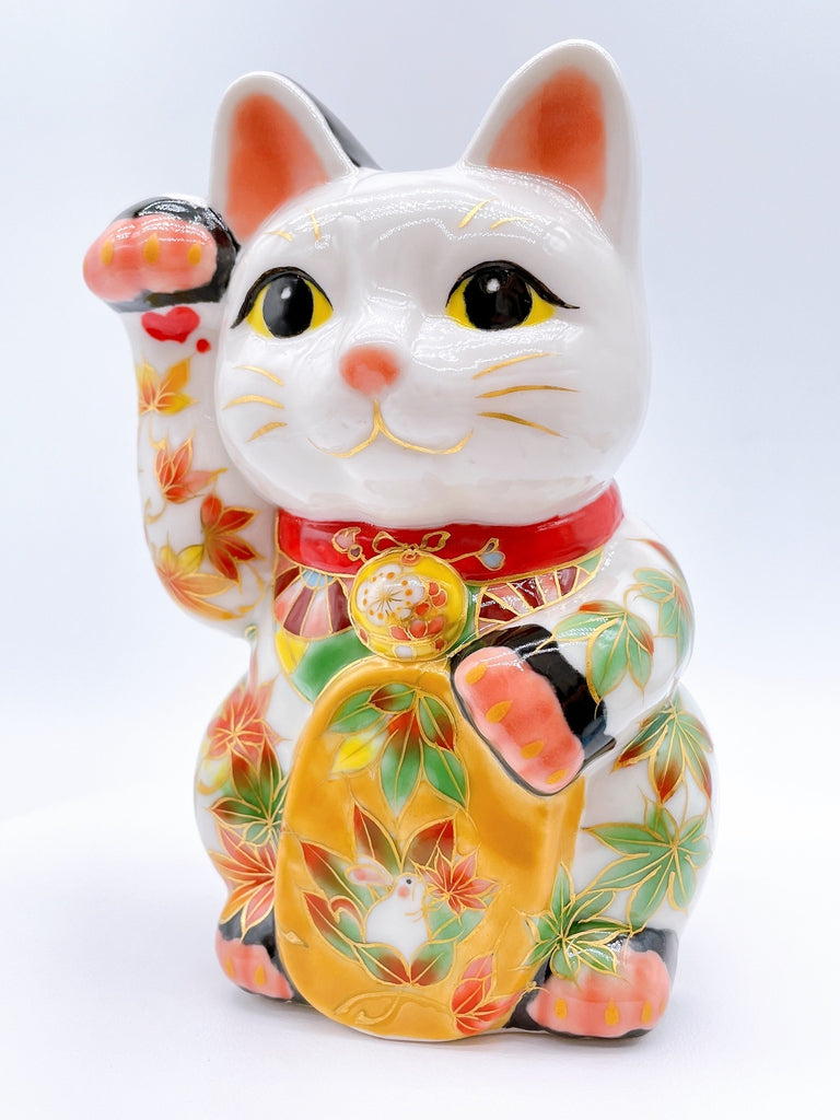 日本清水烧招财猫红叶兔
