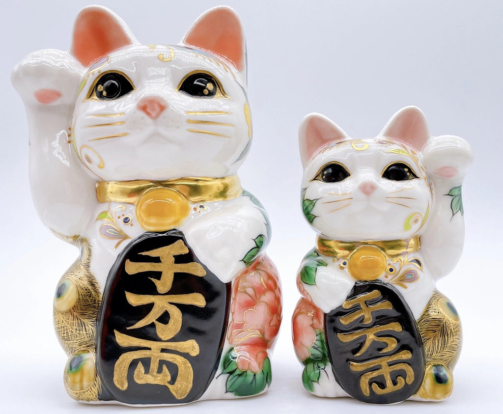 日本清水燒招財貓 孔雀牡丹圖 特大