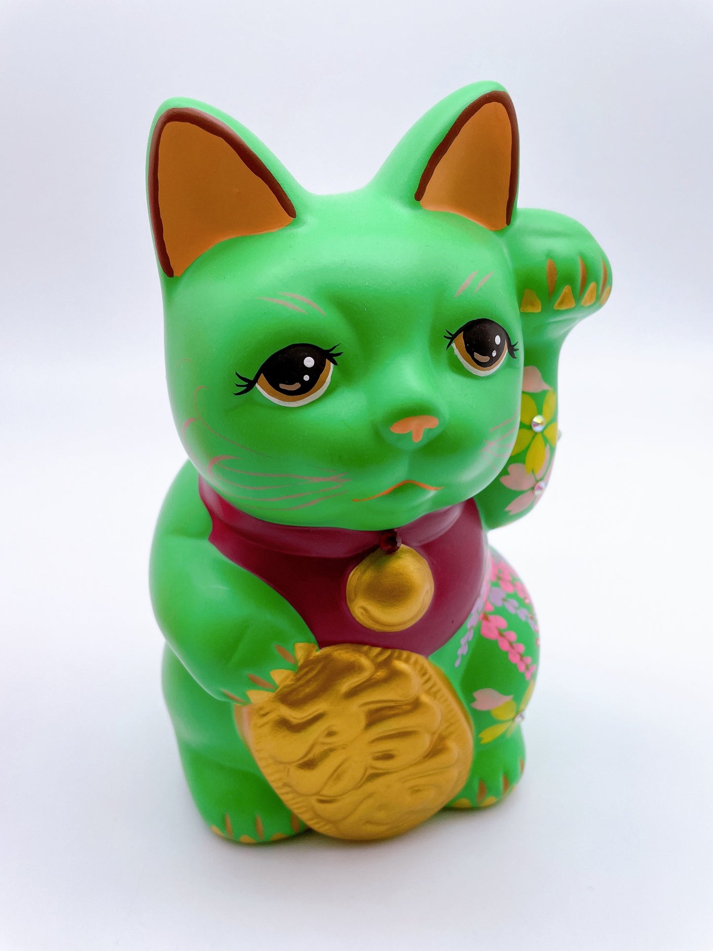 日本七彩福小判招財貓 綠櫻