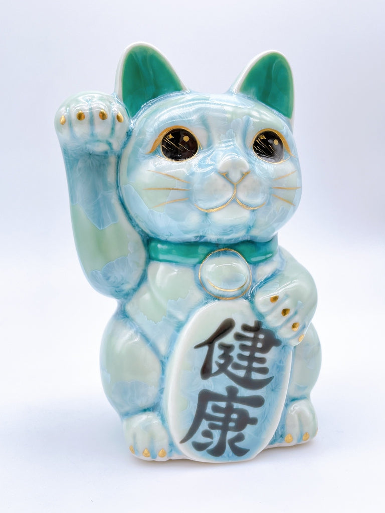 日本清水烧招财猫花结晶绿健康