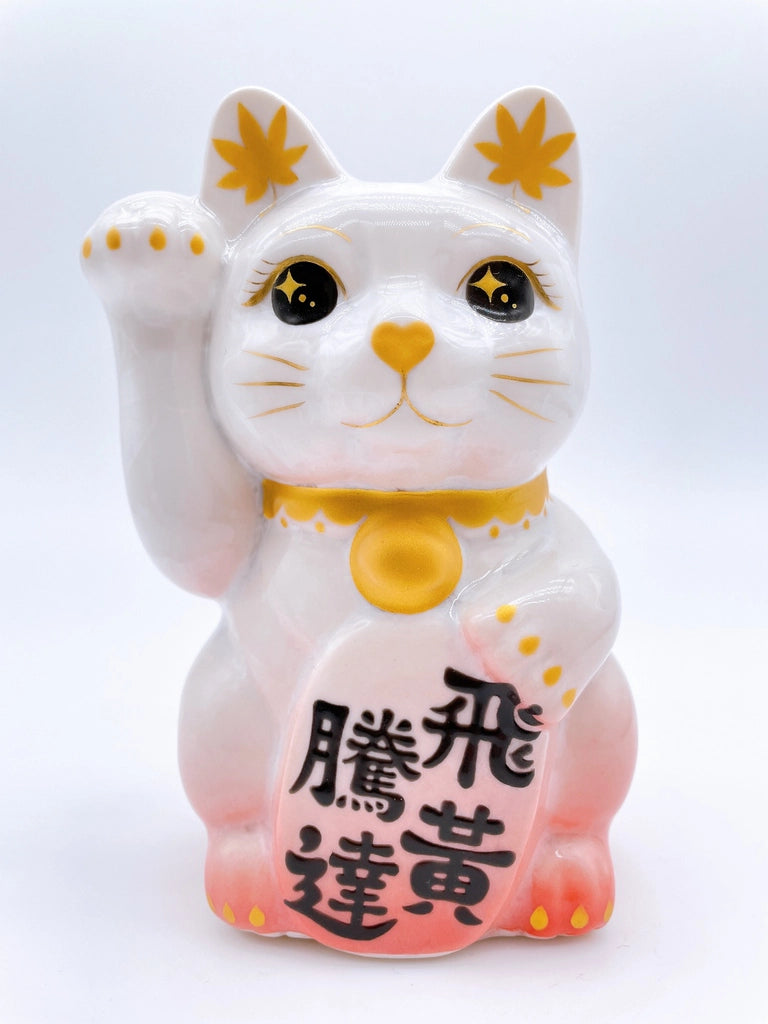 日本清水烧招财猫花结晶白桃