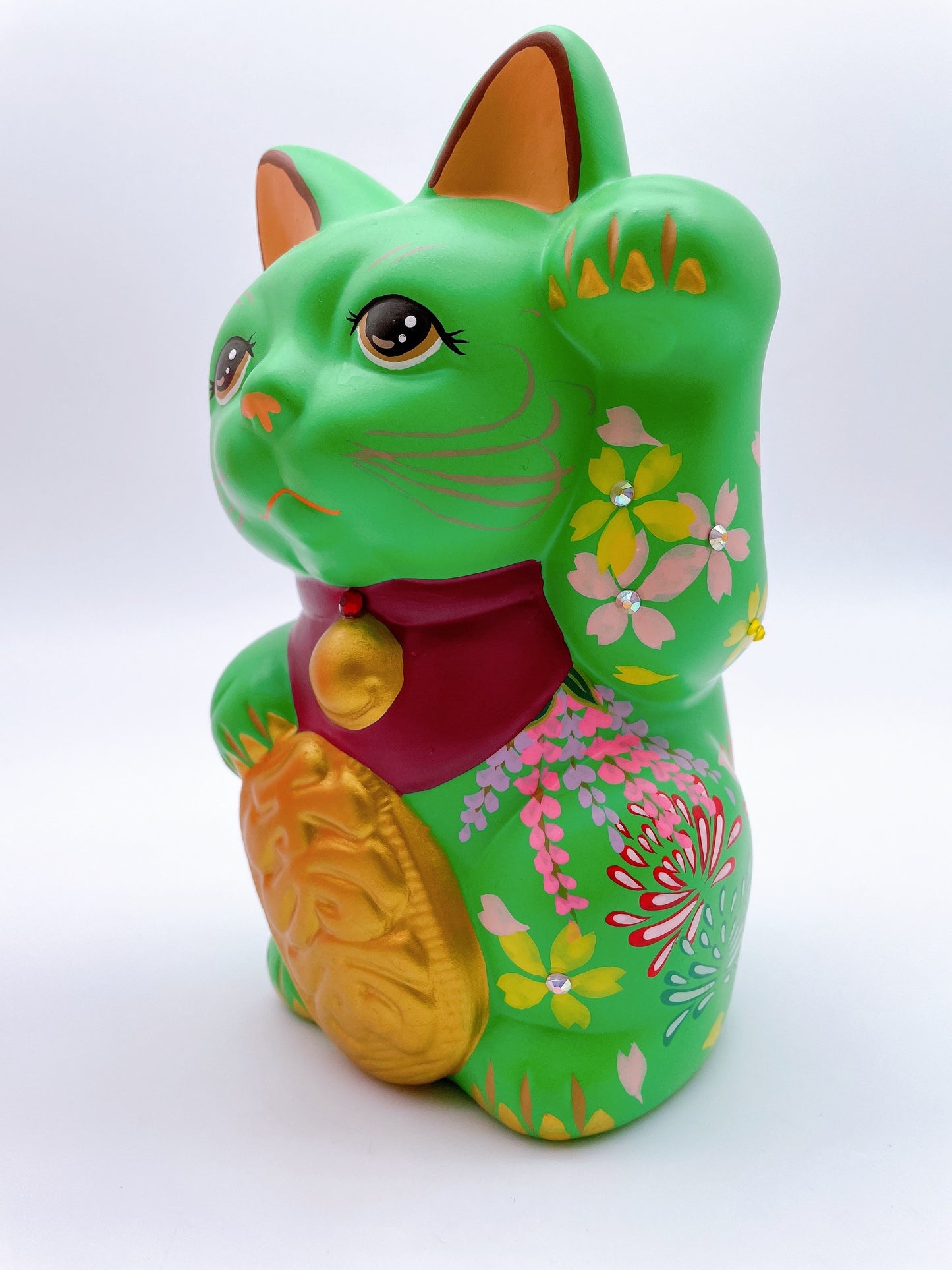 日本七彩福小判招財貓 綠櫻