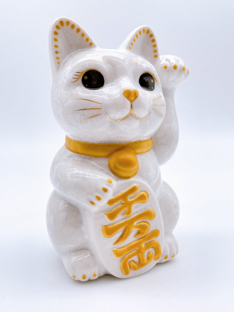 日本清水烧招财猫花结晶白
