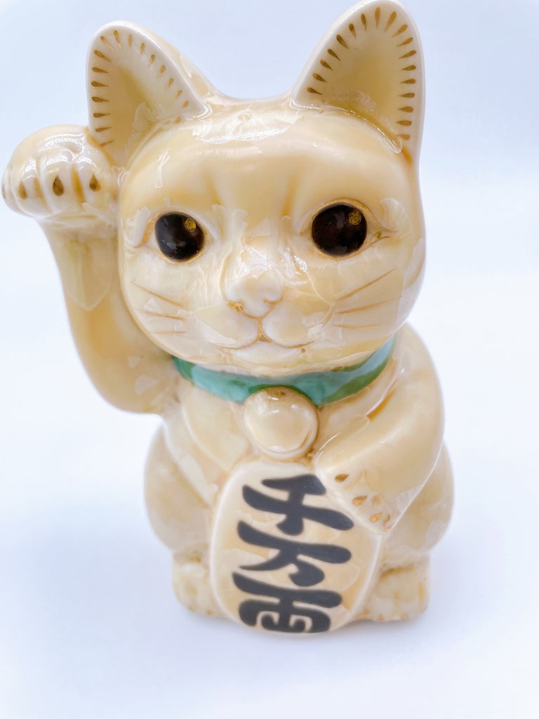 日本清水烧招财猫花结晶金花