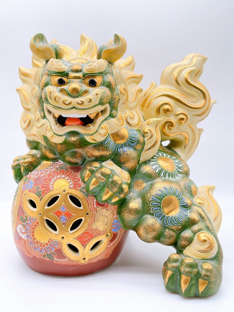日本九谷燒劍獅子 10號  綠彩