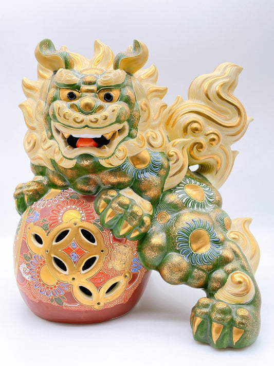 日本九谷燒劍獅子 10號  綠彩