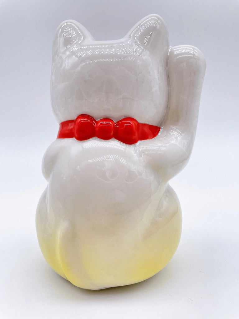 日本清水烧招财猫 花结晶 黄白