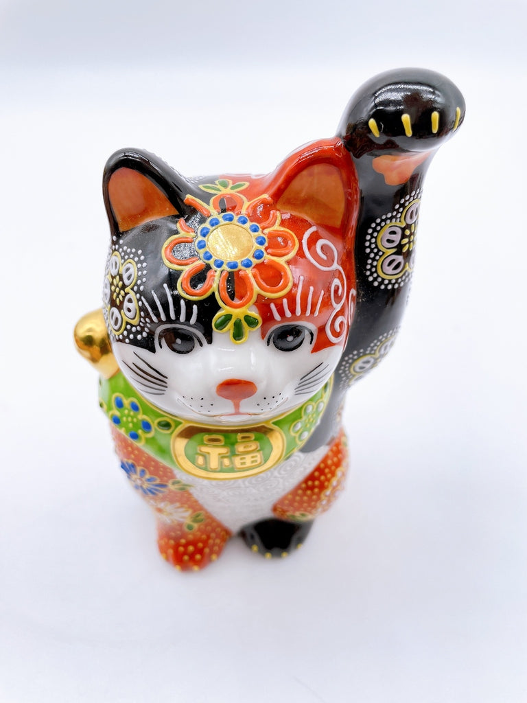 Japanese Kutani-yaki lucky cat (red and black)