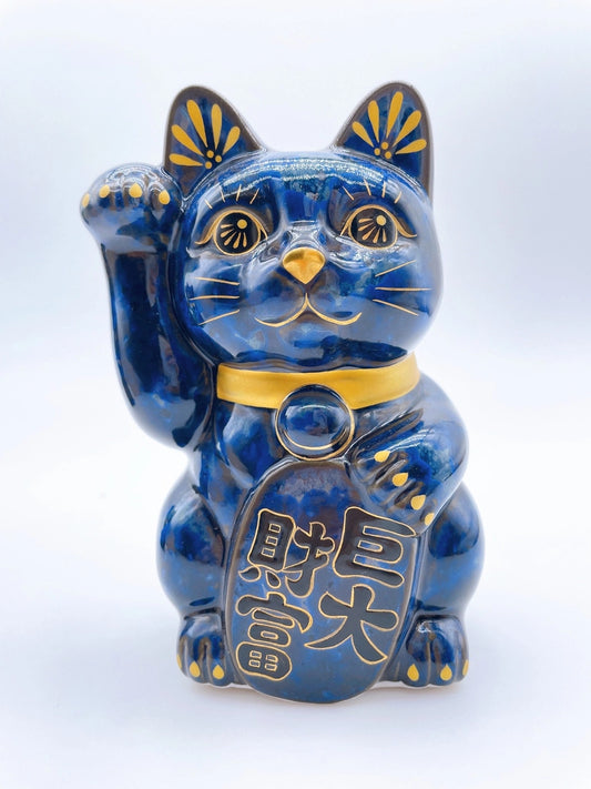 日本清水燒招財貓 青墨 巨大財富