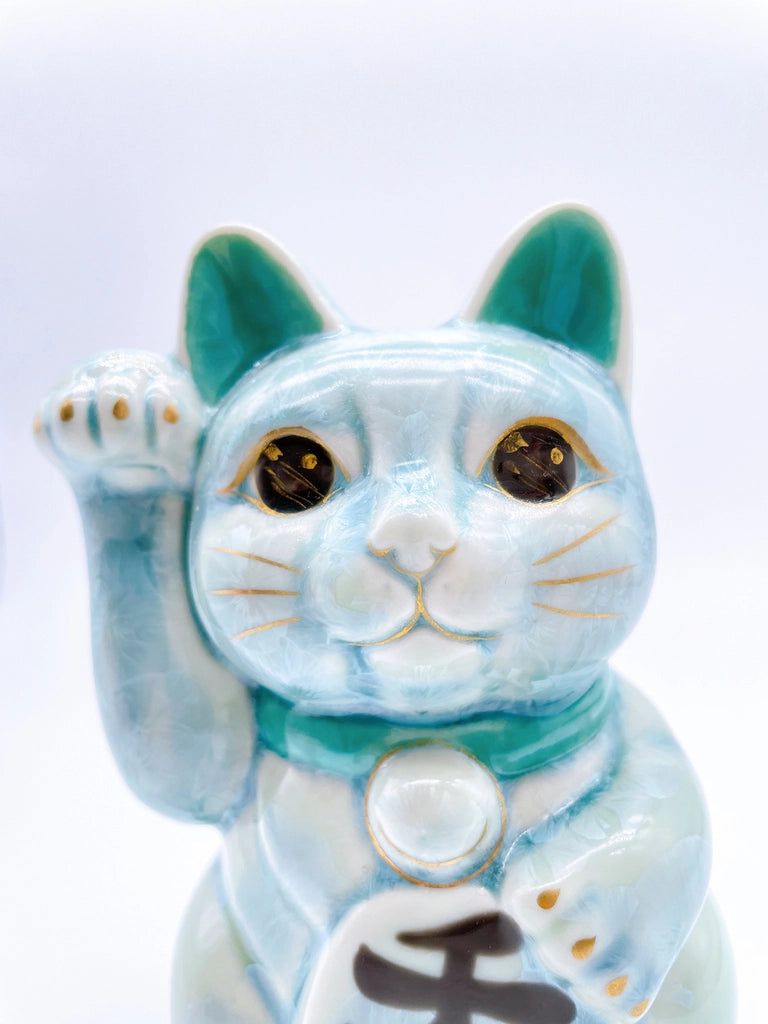 日本清水烧招财猫花结晶绿