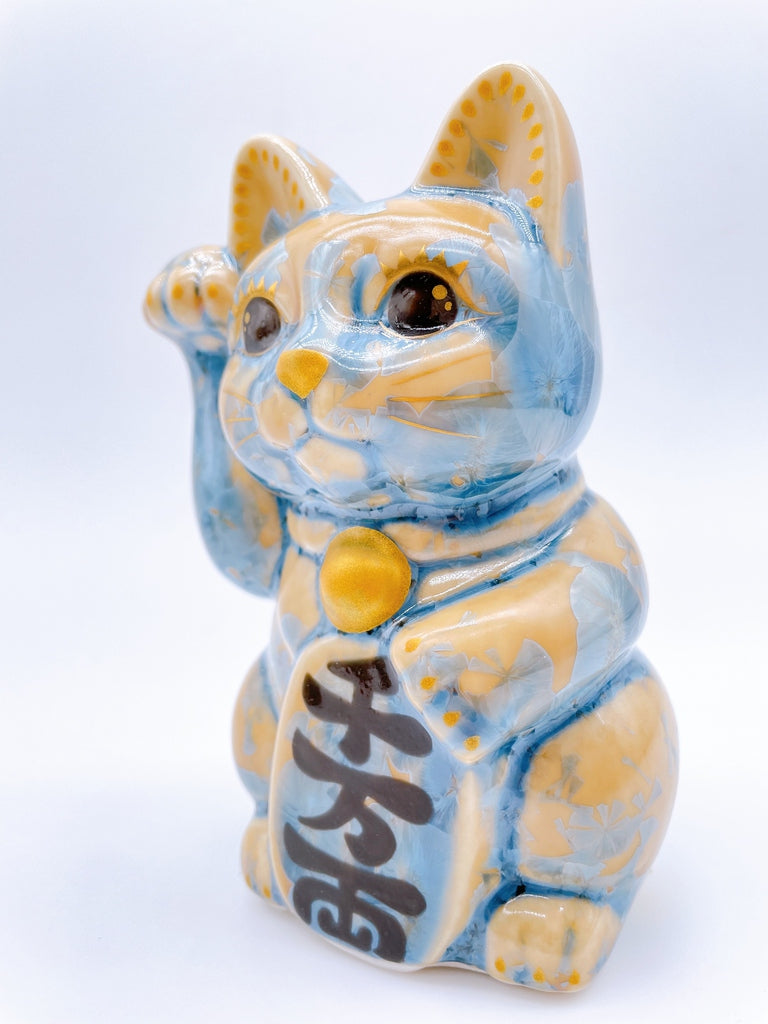 日本清水烧招财猫花结晶灰青