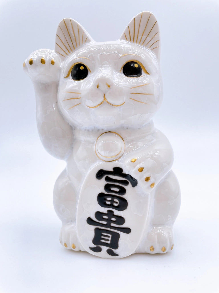 日本清水烧招财猫花结晶白富贵健康